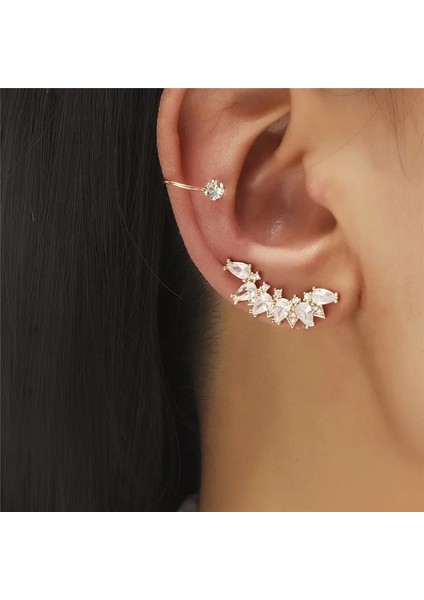 8'i Ayarla Bohemian No Piercing Kristal Rhinestone Kulak Manşet Wrap Yaprak Klip Küpe Kadınlar Için Kız Trendy Küpe Takı Bijoux (Yurt Dışından)