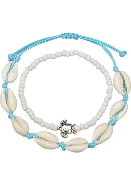 Çok Renkli Kadınlar Için Bohemian Shell Halhal El Yapımı Boncuk Dokuma Doğal Kabuk Ayak Takı Yaz Plaj Yalınayak Bilezik Bacak Üzerinde Ayak Bileği (Yurt Dışından)