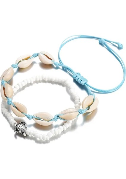 Çok Renkli Kadınlar Için Bohemian Shell Halhal El Yapımı Boncuk Dokuma Doğal Kabuk Ayak Takı Yaz Plaj Yalınayak Bilezik Bacak Üzerinde Ayak Bileği (Yurt Dışından) indirimleri