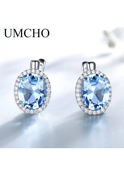 Zümrüt Umcho Nano Gök Mavisi Topaz Taş Klipsli Küpe Kadınlar Için Hakiki Ayar Gümüş Küpe Kadınlar Için Romantik Güzel Takı (Yurt Dışından)