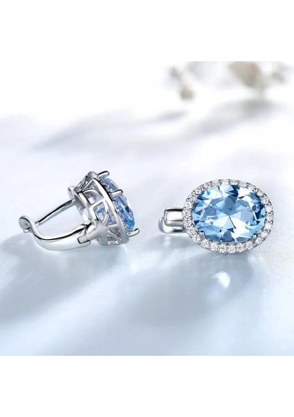 Zümrüt Umcho Nano Gök Mavisi Topaz Taş Klipsli Küpe Kadınlar Için Hakiki Ayar Gümüş Küpe Kadınlar Için Romantik Güzel Takı (Yurt Dışından)