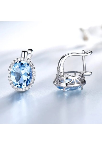 Zümrüt Umcho Nano Gök Mavisi Topaz Taş Klipsli Küpe Kadınlar Için Hakiki Ayar Gümüş Küpe Kadınlar Için Romantik Güzel Takı (Yurt Dışından)