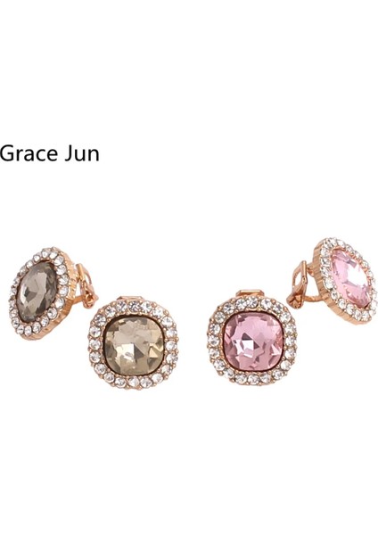 Gümüş Kırmızı Grace Jun Yeni Rhinestone Kristal Klip Küpe Kadınlar Için Deldi Yok Parti Düğün Lüks Gelin Hiçbir Kulak Deliği Küpe (Yurt Dışından) fiyatları