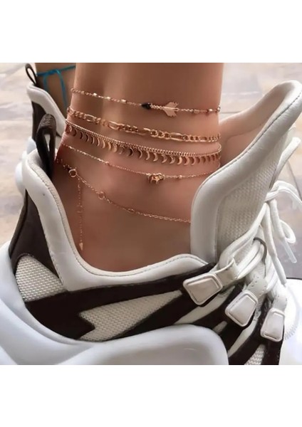 NO.8634 Beden Tocona Boho Kabuk Katmanlı Altın Renk Ayak Zinciri Yalınayak Sandalet Kalp Balık Alaşım Kadınlar Için Renkli Halat Halhal Yaz Takı (Yurt Dışından)