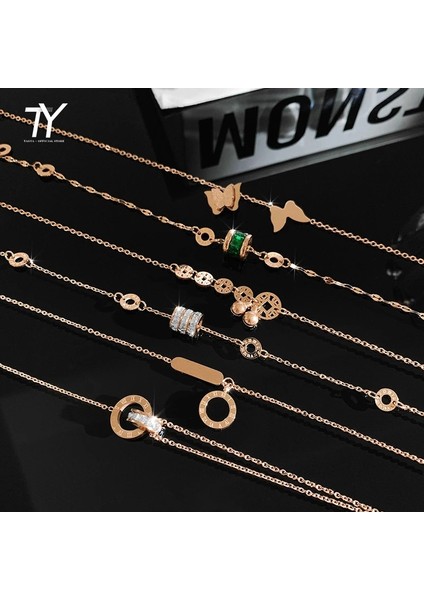 Gül Altın-J Lassic Romen Rakam Daire Titanyum Çelik Halhal Kadın Kore Moda Takı Plaj Kız Ayak Bileği Aksesuarları Halhal (Yurt Dışından) fiyatları