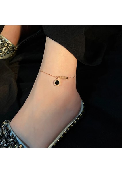 Gül Altın-J Lassic Romen Rakam Daire Titanyum Çelik Halhal Kadın Kore Moda Takı Plaj Kız Ayak Bileği Aksesuarları Halhal (Yurt Dışından) modelleri