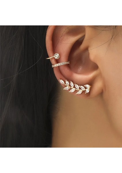 6'yı Ayarla Y Kristal Rhinestone Klip Küpe Kadınlar Için Kulak Manşet Hiçbir Piercing Yaprak Sarma Kulak Damızlık Basit Takı Brinco Bijoux (Yurt Dışından)