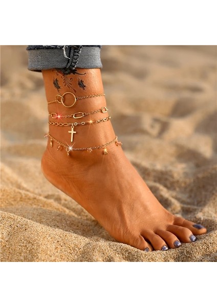 LA51319 Altın Moda Yılan Zinciri Çok Katmanlı Halhal Kadın Boncuk Halhal Bacak Zinciri Ayak Bileği Bilezikler Plaj Ayak Takı Aksesuarları (Yurt Dışından)