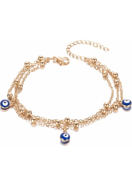 Altın Rengi Bohemian Çok Katmanlı Boncuk Ayak Bileği Bilezik Kadınlar Için Bacak Zinciri Mavi Nazar Kolye Halhal Yaz Plaj Ayak Takı (Yurt Dışından)