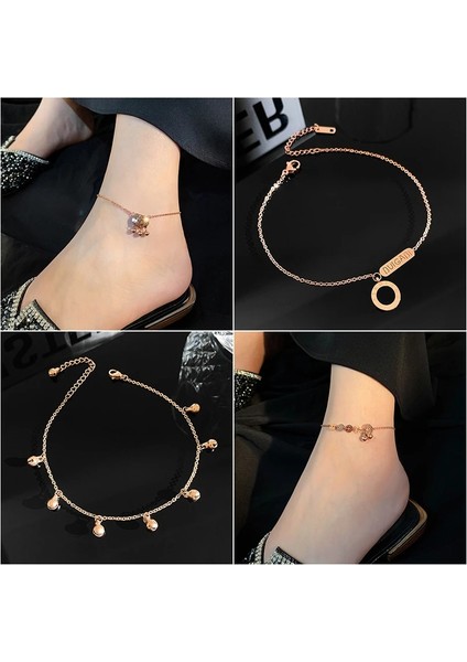 Gül Altın-J Lassic Romen Rakam Daire Titanyum Çelik Halhal Kadın Kore Moda Takı Plaj Kız Ayak Bileği Aksesuarları Halhal (Yurt Dışından) fırsatları