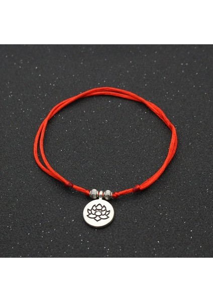 Lotus Gümüş Renk Metal Om Lotus Charm Kadınlar Için Kırmızı Halat Dize Halhal Ayak Bileği Bilezik Kadın Sandalet Bacak Zinciri Ayak Takı (Yurt Dışından)