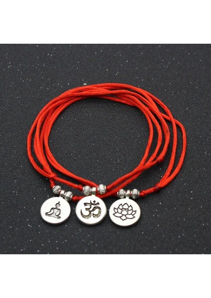 Lotus Gümüş Renk Metal Om Lotus Charm Kadınlar Için Kırmızı Halat Dize Halhal Ayak Bileği Bilezik Kadın Sandalet Bacak Zinciri Ayak Takı (Yurt Dışından) modelleri