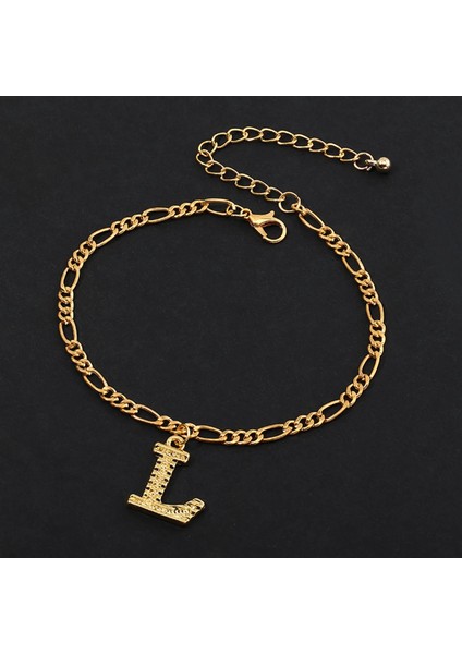 L Beden Moda Halhal Altın Renk Sermaye Alfabe Halhal Kadınlar Için Bilezikler Kız Yaz Charm Yalınayak Bacak Zinciri Ayak Hediye 21.8 cm Uzun (Yurt Dışından)