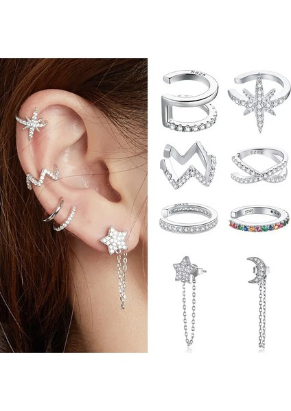 No.26 Boyutu Vintage Punk Kulak Manşet Deldi Klip Küpe Kadınlar Için Ay Yıldız C Şekli Çiçek Zirkon Takı Kulak Sonrası Kadın Earcuff (Yurt Dışından) fiyatları