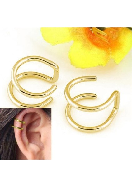 Altın Rengi 1 Çift Punk Manwomen Paslanmaz Çelik Kulak Klipsi Sahte Küpe Manşet Wrap Küpe Kıkırdak Wrap Takı Üzerinde Hiçbir Piercing-Klip (Yurt Dışından)