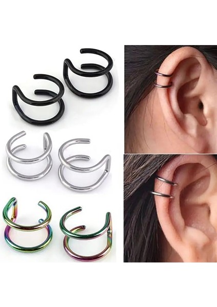 Altın Rengi 1 Çift Punk Manwomen Paslanmaz Çelik Kulak Klipsi Sahte Küpe Manşet Wrap Küpe Kıkırdak Wrap Takı Üzerinde Hiçbir Piercing-Klip (Yurt Dışından)