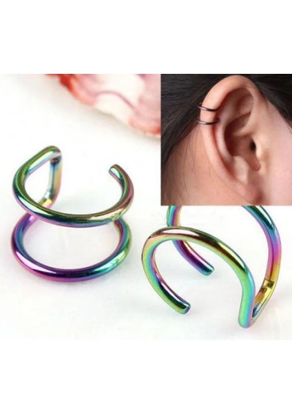 Altın Rengi 1 Çift Punk Manwomen Paslanmaz Çelik Kulak Klipsi Sahte Küpe Manşet Wrap Küpe Kıkırdak Wrap Takı Üzerinde Hiçbir Piercing-Klip (Yurt Dışından)