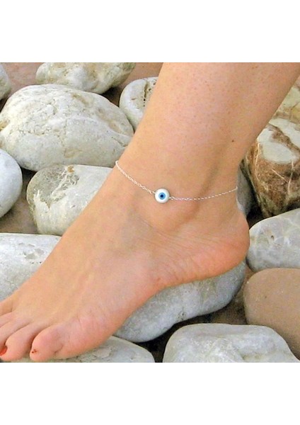 Gümüş--A4 Bohemian Çok Katmanlı Boncuk Ayak Bileği Bilezik Kadınlar Için Bacak Zinciri Mavi Nazar Kolye Halhal Yaz Plaj Ayak Takı (Yurt Dışından)