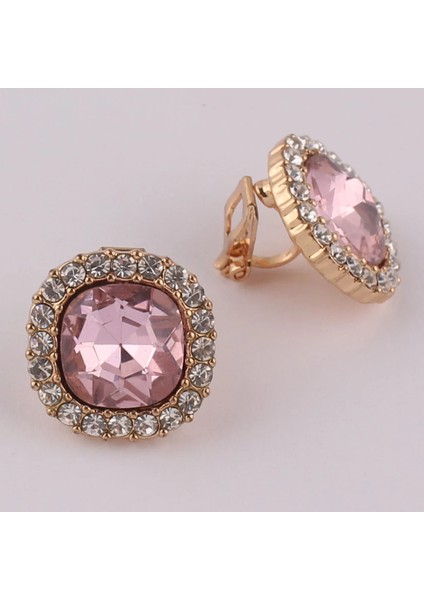 Altın Pembe Grace Jun Yeni Rhinestone Kristal Klip Küpe Kadınlar Için Deldi Yok Parti Düğün Lüks Gelin Hiçbir Kulak Deliği Küpe (Yurt Dışından)