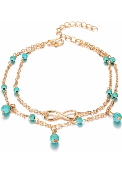 Mavi Boncuk Altın Yaz Moda Kristal Ananas Halhal Kadın Yalınayak Tığ Sandalet Ayak Takı Boncuk Ayak Bileği Bilezikler Kadınlar Için Bacak Zinciri (Yurt Dışından)