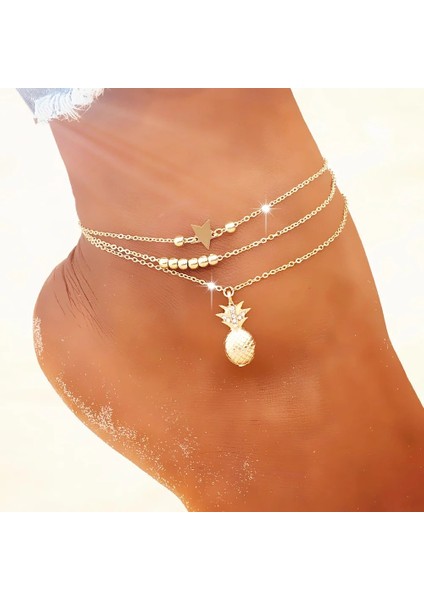 Mavi Boncuk Altın Yaz Moda Kristal Ananas Halhal Kadın Yalınayak Tığ Sandalet Ayak Takı Boncuk Ayak Bileği Bilezikler Kadınlar Için Bacak Zinciri (Yurt Dışından) fiyatları