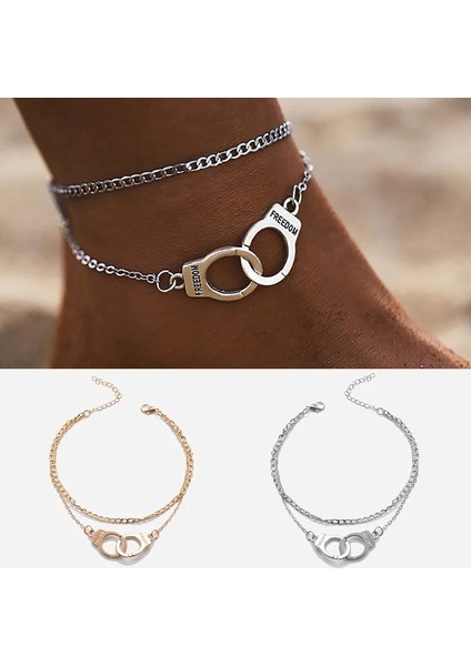 Altın ve Gümüş Yeni Moda Aşk Kelepçe Plaj Halhal Kadın Erkek Trendy Ayak Takı Özgürlük Harfler Bacak Halhal Bilezik Hediye Aksesuarları (Yurt Dışından)