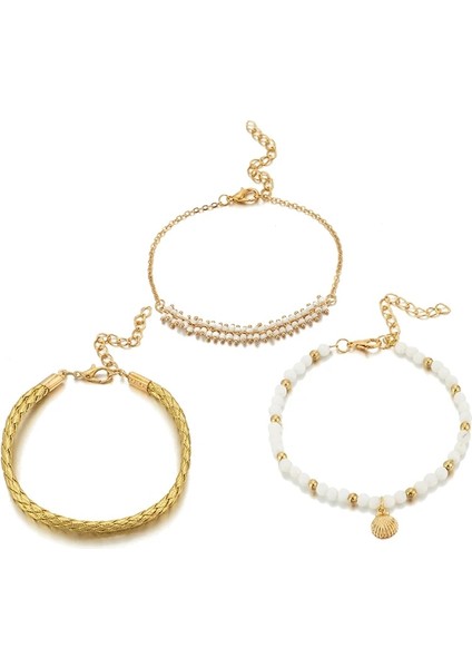 NO.8408 Beden Tocona Ets Kadınlar Için Beyaz Boncuklu Halhal Altın Tarak Kabuk Halat Ayak Bilezikler Yalınayak Sandalet Yaz Takı 8408 (Yurt Dışından)