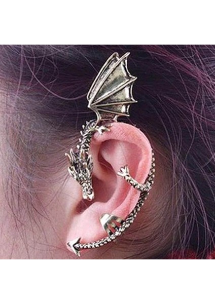 Kırmızı Dragon Kulak Klipsi Vintage Punk Takı Aksesuarları Kadınlar ve Erkekler Için Küpe Klipsli Küpeler Buklet Oreille Femme Arty (Yurt Dışından)