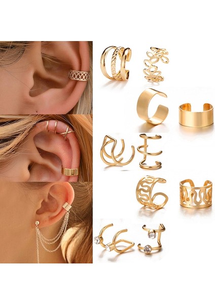 NO.64103 Beden Tobılo Moda Basit Çapraz Klip Küpe Kadınlar Kızlar Için Sevimli Altın Gümüş Renk Punk Kulak Manşet Klip Piercing Jewerly Olmadan (Yurt Dışından) fiyatları