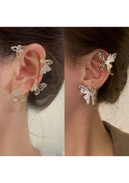 ER21Y1168 Yeni Moda Altın Gümüş Renk Kelebek Saplama Küpe Kadınlar Kızlar Için Köpüklü Zirkon Kristal Küpe Düğün Takı Hediye (Yurt Dışından) modelleri