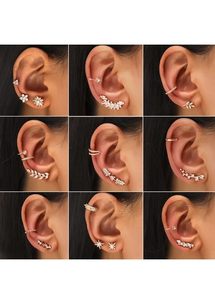 3'ü Ayarla Y Kristal Rhinestone Klip Küpe Kadınlar Için Kulak Manşet Hiçbir Piercing Yaprak Sarma Kulak Damızlık Basit Takı Brinco Bijoux (Yurt Dışından) fırsatları