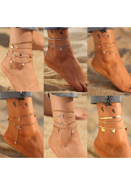 LA51475 Altın Moda Yılan Zinciri Çok Katmanlı Halhal Kadın Boncuk Halhal Bacak Zinciri Ayak Bileği Bilezikler Plaj Ayak Takı Aksesuarları (Yurt Dışından) fiyatları