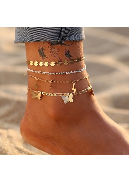 LA51475 Altın Moda Yılan Zinciri Çok Katmanlı Halhal Kadın Boncuk Halhal Bacak Zinciri Ayak Bileği Bilezikler Plaj Ayak Takı Aksesuarları (Yurt Dışından) modelleri