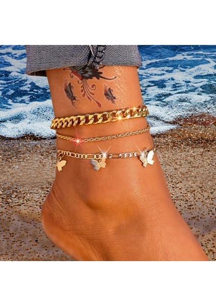 LA51475 Altın Moda Yılan Zinciri Çok Katmanlı Halhal Kadın Boncuk Halhal Bacak Zinciri Ayak Bileği Bilezikler Plaj Ayak Takı Aksesuarları (Yurt Dışından) fırsatları