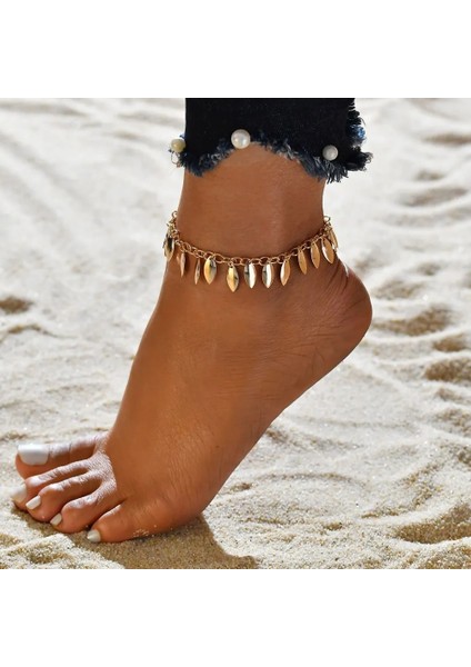 NO.50204 Beden Letapı Et Altın Renk Kadınlar Için Basit Zincir Halhal Plaj Ayak Takı Bacak Zinciri Ayak Bileği Bilezik Kadın Aksesuarları (Yurt Dışından)