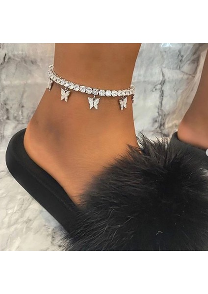 Gümüş Rengi Sumeng Kelebek Halhal Rhinestone Teain Ayak Zinciri Takı Kadınlar Için Yaz Plaj Halhal Kelebek Yalınayak Zincir (Yurt Dışından) fiyatları