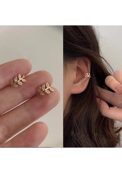 1 Adet R 2021 Moda Altın Yaprak Klip Küpe Piercing Olmadan Kadınlar Için Puck Rock Vintage Kristal Kulak Manşet Kız Takı Hediyeler (Yurt Dışından)