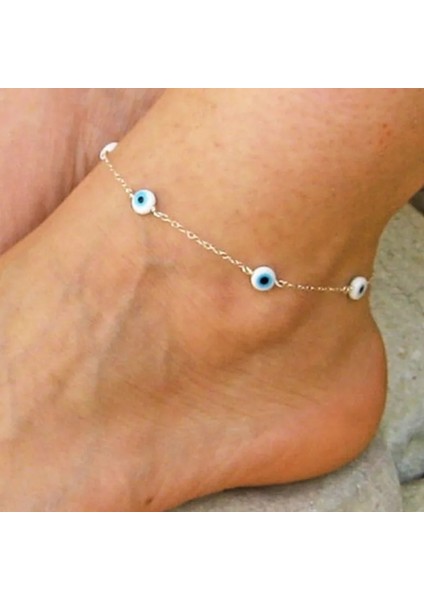 Gümüş--S1 Bohemian Çok Katmanlı Boncuk Ayak Bileği Bilezik Kadınlar Için Bacak Zinciri Mavi Nazar Kolye Halhal Yaz Plaj Ayak Takı (Yurt Dışından) modelleri