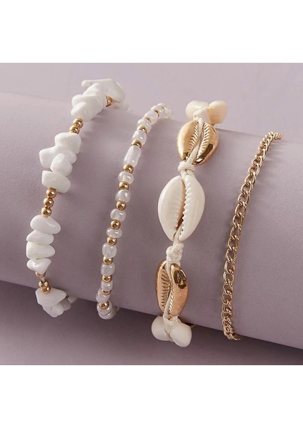 NO.7073 Beden Docona Boho El Yapımı Kabuk Tohum Boncuk Halhal Kadınlar Için Set Çok Katmanlı Kırık Taşlar Yaz Okyanus Plaj Ayak Zincirleri Takı 9426 (Yurt Dışından)