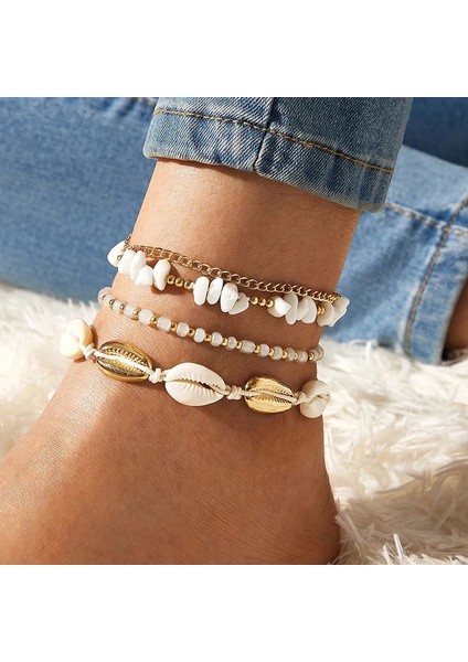 NO.7073 Beden Docona Boho El Yapımı Kabuk Tohum Boncuk Halhal Kadınlar Için Set Çok Katmanlı Kırık Taşlar Yaz Okyanus Plaj Ayak Zincirleri Takı 9426 (Yurt Dışından)