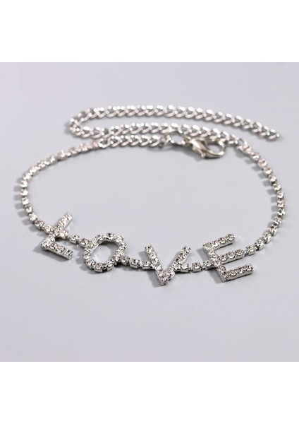 J008202SL Caraquet Lüks Tam Rhinestone Aşk Kalp Kadınlar Için Halhal Altın Gümüş Renk Kristal Çay Bağlantı Ayak Bilezik Takı (Yurt Dışından)