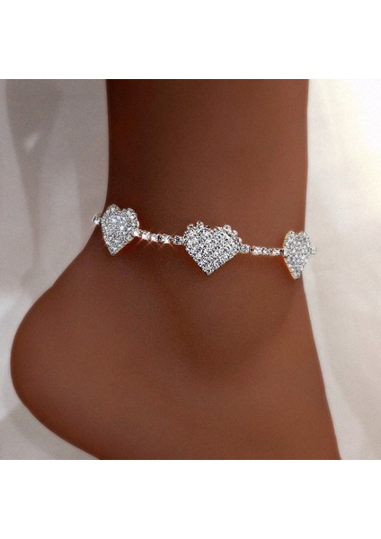 J008202SL Caraquet Lüks Tam Rhinestone Aşk Kalp Kadınlar Için Halhal Altın Gümüş Renk Kristal Çay Bağlantı Ayak Bilezik Takı (Yurt Dışından) fiyatları