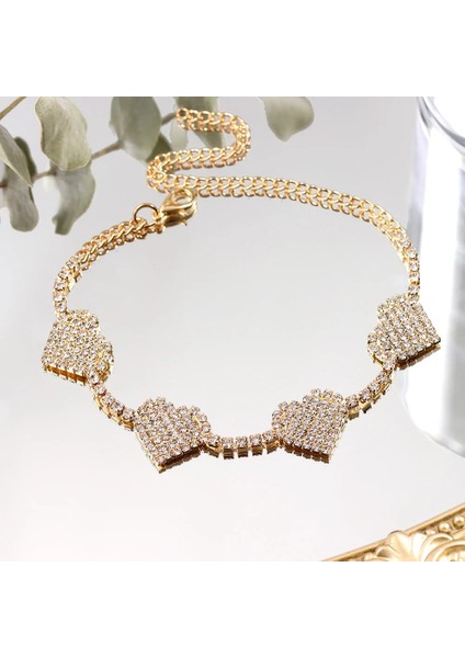 J008202SL Caraquet Lüks Tam Rhinestone Aşk Kalp Kadınlar Için Halhal Altın Gümüş Renk Kristal Çay Bağlantı Ayak Bilezik Takı (Yurt Dışından) fırsatları