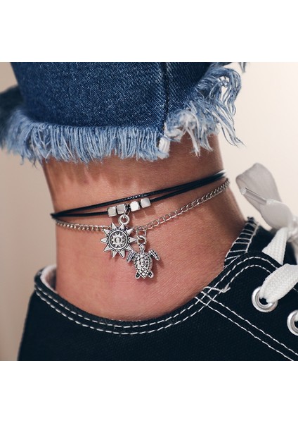 No.2 Boyutu Boho Ayarlanabilir Halhal Antik Deniz Kaplumbağası Hayvan Charm Boncuk Zincir Halhal Kadın Yaz Plaj Sandalet Ayak Bileği Bilezik (Yurt Dışından) fiyatları