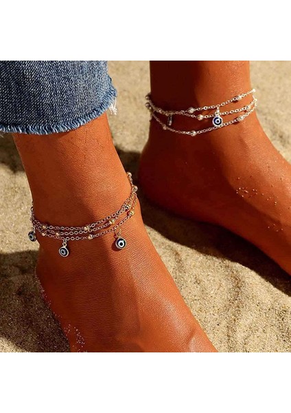 Gümüş Rengi Bayanlar Türk Gözler Boncuk Halhal Kadın Sandalet Pulseras Tobilleras Mujer Kolye Halhal Bilezik Ayak Takı (Yurt Dışından) fiyatları