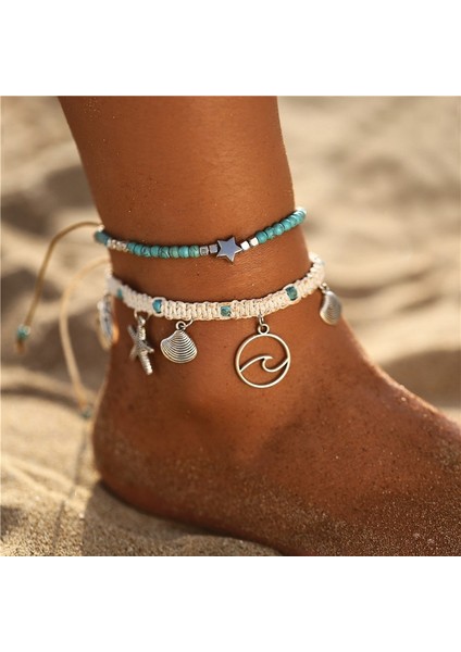 F582F583 Boho Okyanus Plaj Deniz Kabuğu Cowrie Ayak Bileği Bilezik Çok Katmanlı Boncuk Kadınlar Için Ayarlanabilir Dize Makrome Midye Deniz Kabuğu Halhal (Yurt Dışından) fiyatları