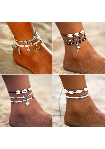 F582F583 Boho Okyanus Plaj Deniz Kabuğu Cowrie Ayak Bileği Bilezik Çok Katmanlı Boncuk Kadınlar Için Ayarlanabilir Dize Makrome Midye Deniz Kabuğu Halhal (Yurt Dışından) fırsatları