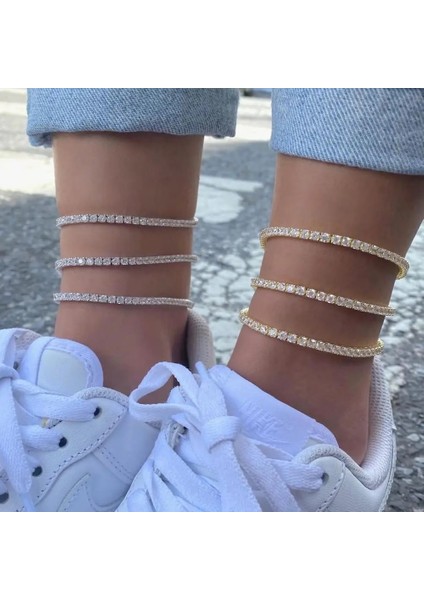 Altın 3mm Cz Teain Halhal Zincir Ayak Zinciri Buzlu Dışarı Bling Ummer Kız Kadın Bacak Zincirleri (Yurt Dışından) fiyatları