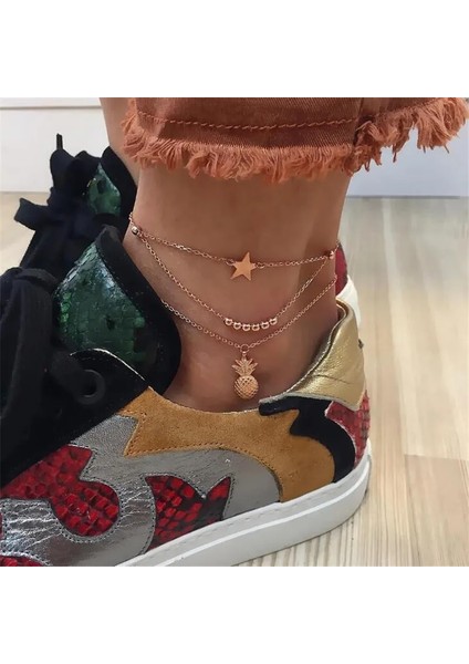 S137JIN Kadınlar Için Vintage Çoklu Katmanlar Halhal Sıyah Güneş Kolye Charms Halat Zincir Plaj Yaz Ayak Bileği Bilezik Mücevher (Yurt Dışından)