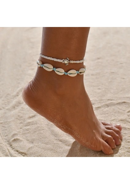 No.19 Boyutu Boho Shell Kaplumbağa El Yapımı Halhal Kadınlar Için Mavi Halat Zinciri Bacak Üzerinde Doğal Kabuk Ayak Bileği Bilezik Ayak Yaz Plaj Takı (Yurt Dışından) fiyatları